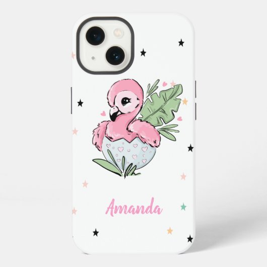 Etui iPhone 13 Bébé chic flamant rose, Étoiles, Princesse (Verso)