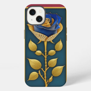 Etui iPhone 13 Belle fenêtre en verre coloré avec rose bleue
