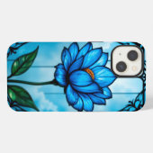 Etui iPhone 13 Belle fleur bleue, (Verso Horizontal)