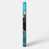 ETUI iPhone 13 BELLE ROSE ROSE PÂLE BLEU SARCELLE DAMASSÉ GEMME M (Côté gauche)