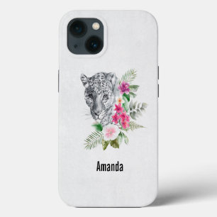 Etui iPhone 13 Belle tête de léopard portrait à l'aquarelle