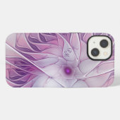 Etui iPhone 13 Belles Initiales Fractales Abstraites de Fleur Ros (Verso Horizontal)