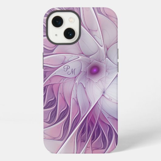 Etui iPhone 13 Belles Initiales Fractales Abstraites de Fleur Ros (Verso)