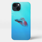 Etui iPhone 13 Bêta rouge et bleu Siamese Poisson combattant (Verso)