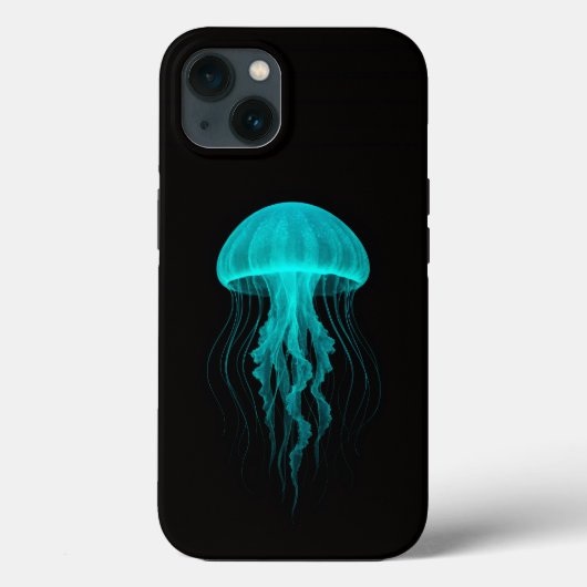 Étui iPhone 13 Black 4 Luxe, méduse Aqua Glow (Verso)