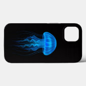 Étui iPhone 13 Black 4 Luxe, méduse néon bleu (Verso (horizontal))