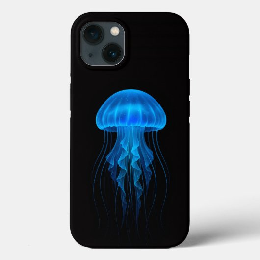 Étui iPhone 13 Black 4 Luxe, méduse néon bleu (Verso)