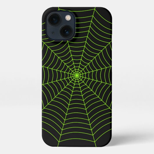 Etui iPhone 13 Black neon vert toile d'araignée Halloween motif (Verso)