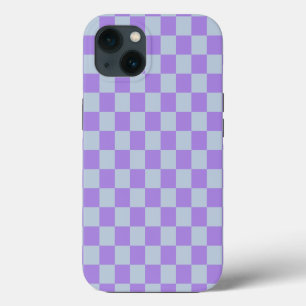 Etui iPhone 13 Bleu doux et carreaux lavande