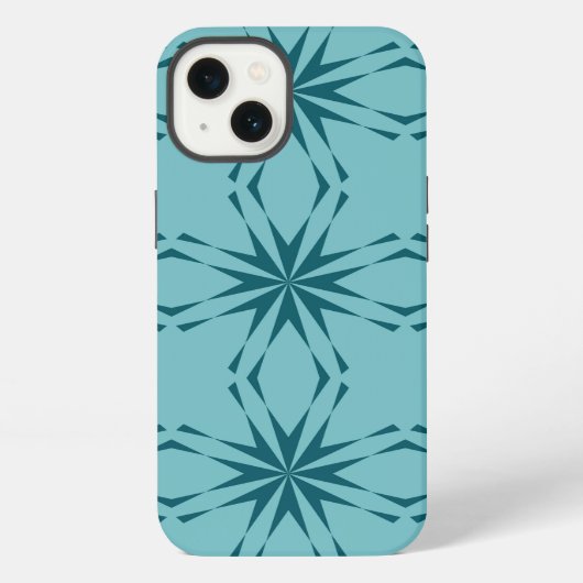 Etui iPhone 13 bleu turquoise, cool, abstraction fleur tendance (Verso)