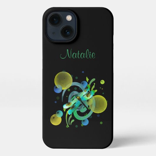 Etui iPhone 13 Bleu vert Dragonfly (Verso)