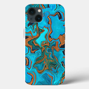Etui iPhone 13 Blues Golds et Greens Liquid Abstrait