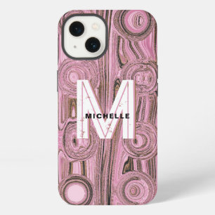 Etui iPhone 13 Blush Rose Rétro Groovy Paillettes Dorées Monogram
