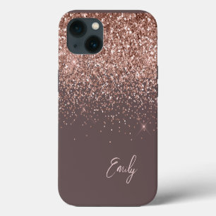 Etui iPhone 13 Blush Rose Terracotta Monogramme Pailleté Or Rose