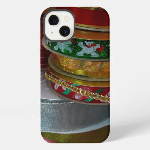 Etui iPhone 13 Bobines de ruban de Noël rouge et or