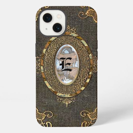 Etui iPhone 13 Bogged Classique Monogram Style Vieux Livre (Verso)