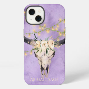 Etui iPhone 13 Boho floral personnalisé Crâne et lumières Violet