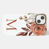 Etui iPhone 13 Boho Rustique Monogramme Initial Fleurs de Terraco (Verso Horizontal)