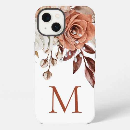 Etui iPhone 13 Boho Rustique Monogramme Initial Fleurs de Terraco (Verso)