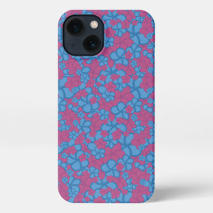 Etui iPhone 13 Boîtier de téléphone à fleurs bleu et rose tropica