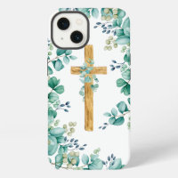 Boîtier de téléphone en bois avec croix en eucalyp
