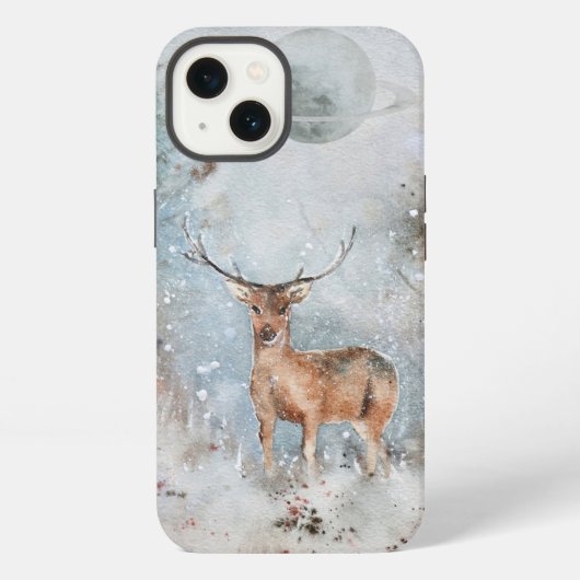 Etui iPhone 13 Boîtier iPhone 13 avec cerf peint & planète (Verso)