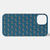 Etui iPhone 13 Bordure Collie Chien Cute Silhouette Grille Bleu (Verso Horizontal)
