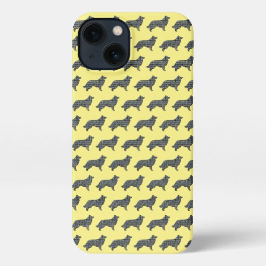 Etui iPhone 13 Bordure Collie Chien mignon Grille Silhouette Jaun (Verso)