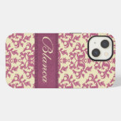 Etui iPhone 13 Botanique damas rose prune citron nom iphone coque (Verso Horizontal)