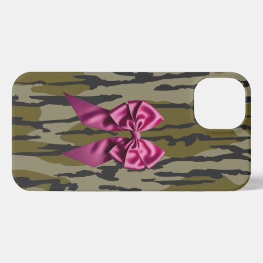 Etui iPhone 13 Bottomland Camo féminin Cute rose Bow Ribbon (Verso Horizontal)