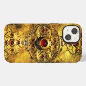 ETUI iPhone 13 BOUCLIER ANTIQUE CELTIQUE AVEC PIERRES DE GEM RUBY (Verso Horizontal)