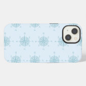 Etui iPhone 13 Boussole de navigation bleue (Verso Horizontal)