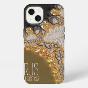 Etui iPhone 13 Broderie de corail doré Monogramme fractales