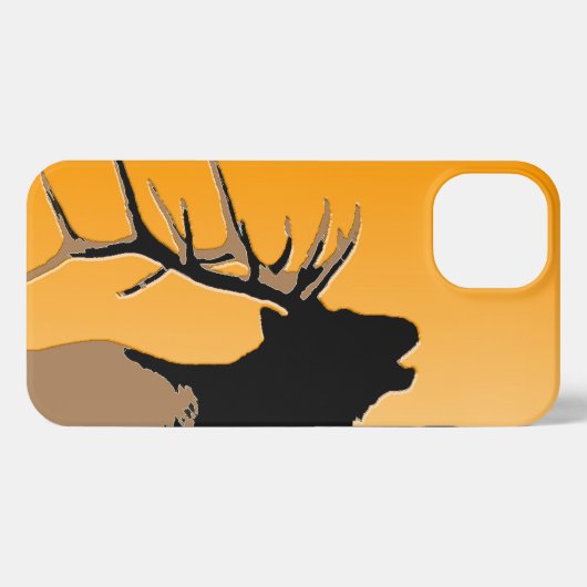Etui iPhone 13 Brouillonnant Bull Elk au coucher du soleil Art or (Verso Horizontal)