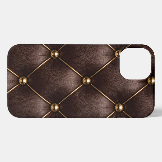 Etui iPhone 13 Brown Quilted Leather & Gold Studs Phone Case (Verso Horizontal)