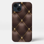 Etui iPhone 13 Brown Quilted Leather & Gold Studs Phone Case (Verso)