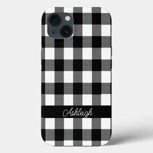 Etui iPhone 13 Buffle noir blanc Check Plaid Personnalisé