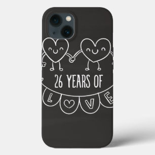 Etui iPhone 13 Cadeau 26e anniversaire coeurs de craie