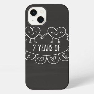Etui iPhone 13 Cadeau 7e anniversaire coeurs de craie