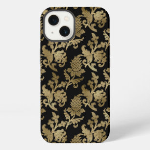 Etui iPhone 13 Cadeau de mariage en damas floral or sur fond noir