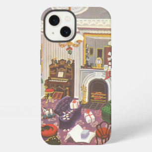 Etui iPhone 13 Cadeaux d'emballage de Noël vintage dans le salon