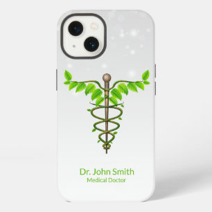 Etui iPhone 13 Caducée Médical Alternatif Feuilles Vertes Blanc