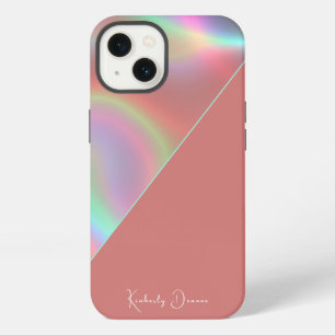 Etui iPhone 13 Cahier holographique rose poussiéreux élégant