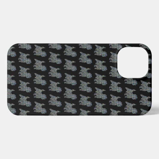 Etui iPhone 13 Cairn Terrier Chien mignon Silhouette Grille Noir (Verso Horizontal)