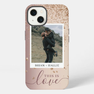Etui iPhone 13 Calligraphie Couple Photo Rose Parties scintillant