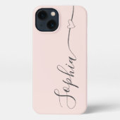 Etui iPhone 13 Calligraphie de script du coeur rose (Verso)