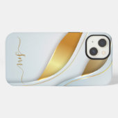 Etui iPhone 13 Calligraphie initiale aspect métal 3D Or Blanc (Verso Horizontal)