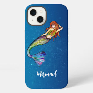 Etui iPhone 13 Calligraphie moderne sirène arc-en-ciel cheveux ro