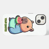 Etui iPhone 13 Capybara Mignon Mangeant de la Pastèque (Verso Horizontal)