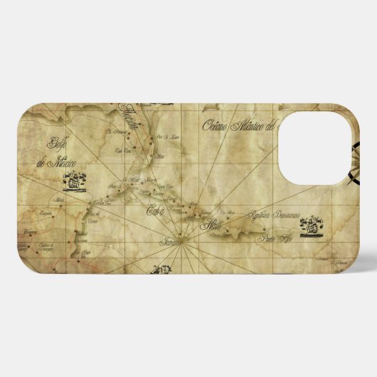 Etui iPhone 13 Caraïbes - ancienne carte (Verso Horizontal)